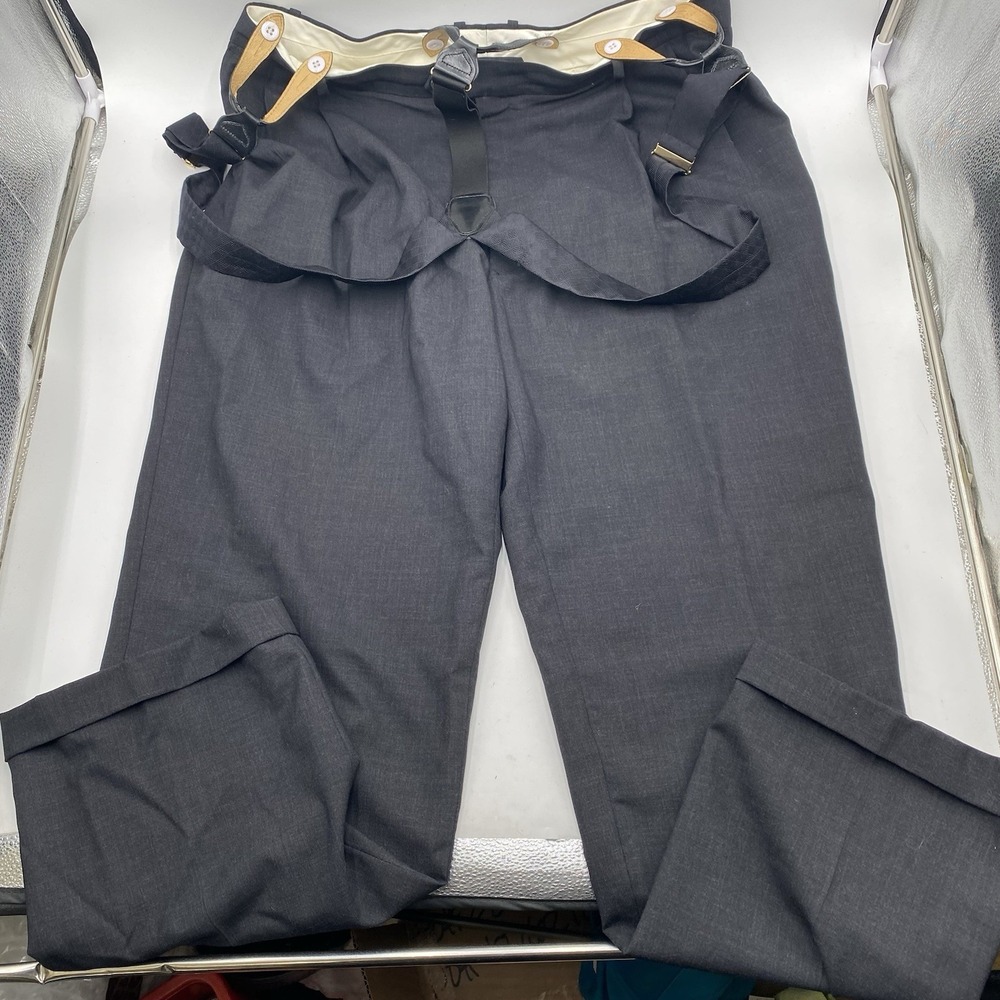 Versini Mens Wool Dress Pants Mens Sz 43x32‎ Charcoal Pleated Cuffed Suspenders